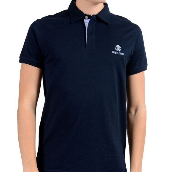Roberto Cavalli Men's Navy Short Sleeve Polo Shirt - Picture 1 of 6